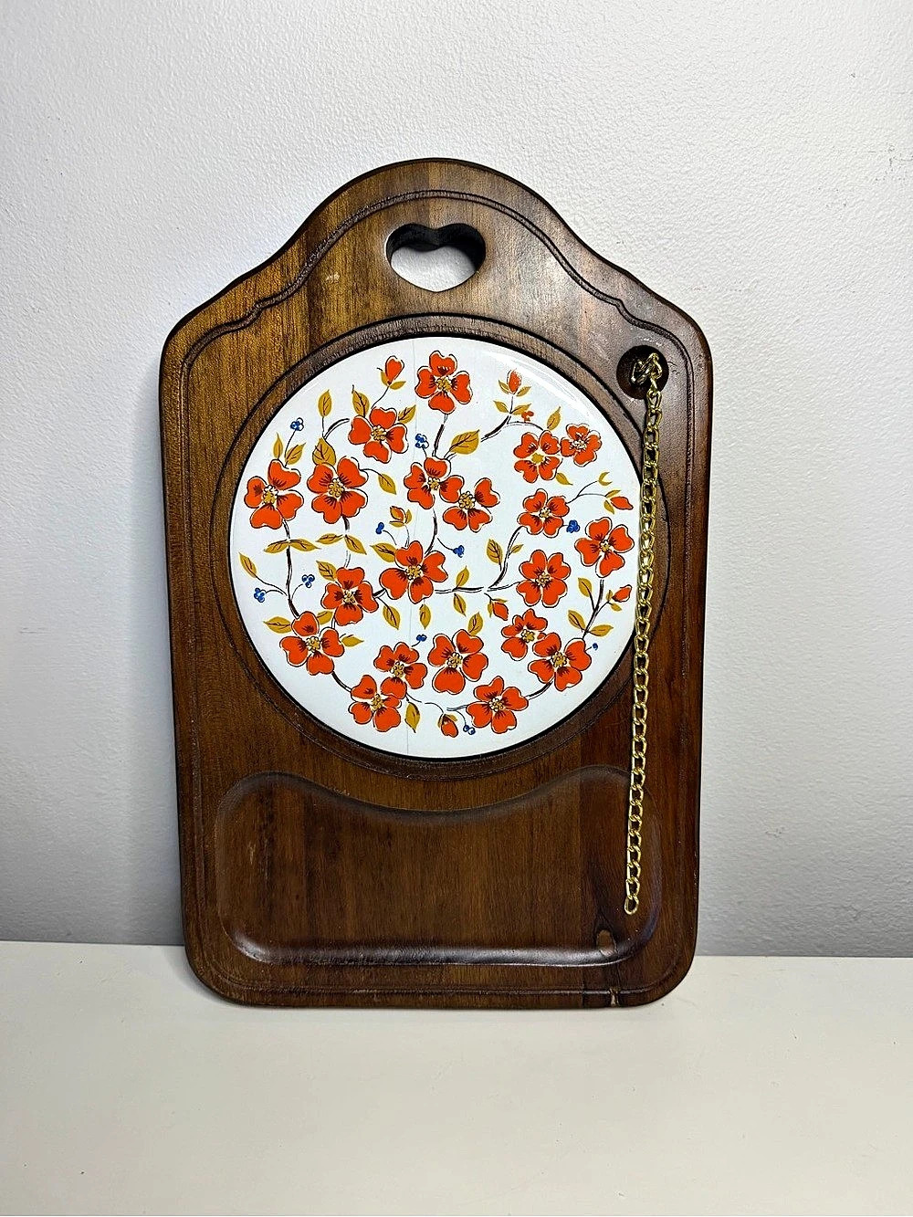 1970s Cottagecore Wood & Ceramic Cheese Board